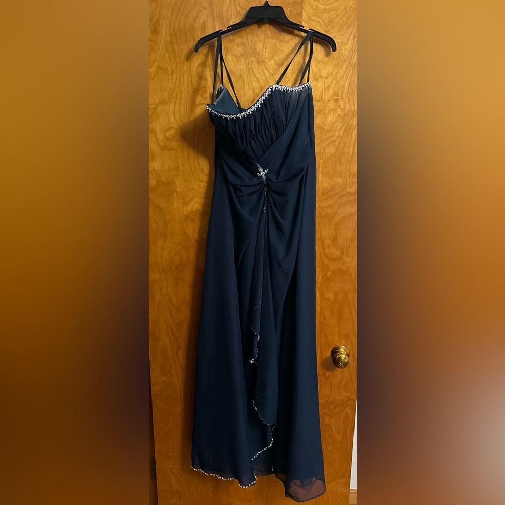 Impressions Blue Embellished Ruched Maxi Gown